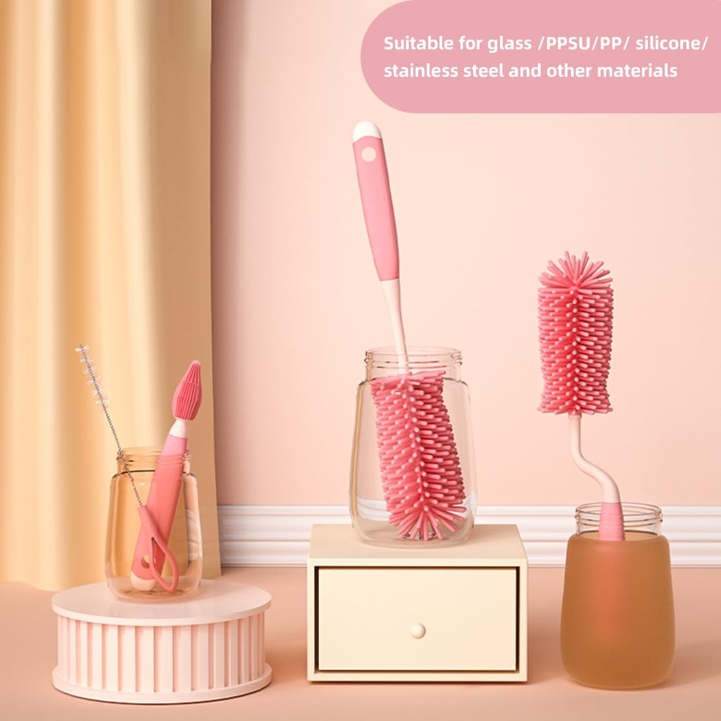SNOWIE SOFT Silicone Bottle Brush Cleaner Set of 4 for Baby Bottles and Straws | Rotatable Detachable Heads