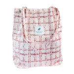 PALAY® Tote Bag Pink Print Corduroy Solid Color Hand Bag for Women Shoulder Bag for Shopping, Commuting, Shopping Bag, Large Grocery Bag