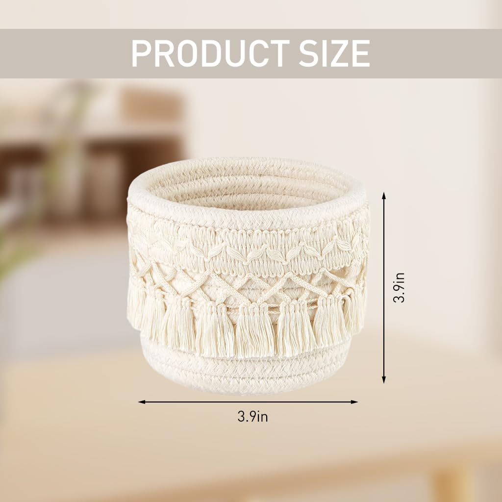 MAYCREATE Macrame Makeup Brush Holder for Desk Organization with 10cm cotton rope | Boho tassel ivory decor