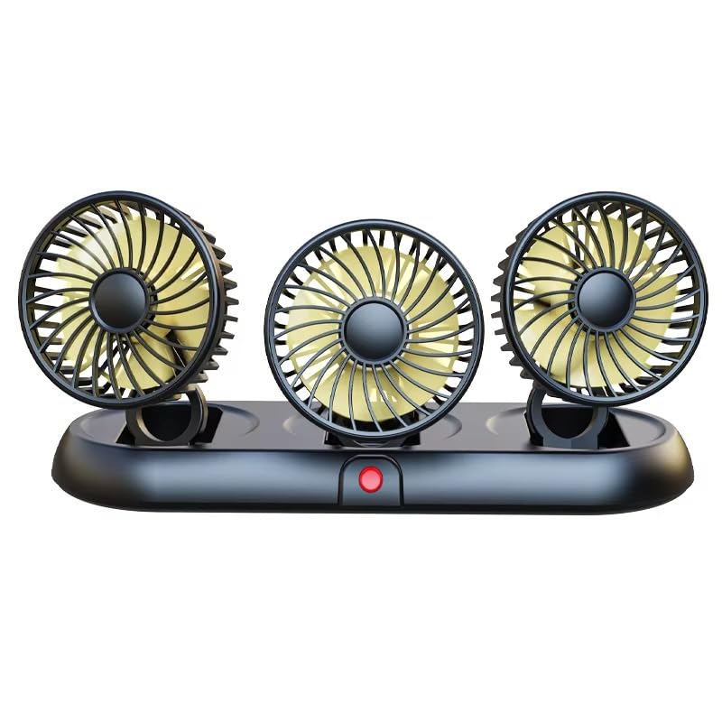 STHIRA® 3 in 1 Car Fan 12V Car Fan 360 ° Rotatable Triple-Head Fan Car Fan with 3 Speeds Plug and Go Folding Dash Board USB Fan with Switch Universal Car Fan