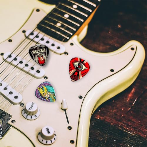 ZIBUYU® 12PCS Guitar Picks PVC with Thin Medium Heavy Rock Aesthetic 0.46mm 0.71mm 1mm for Bass Electric Acoustic Guitar
