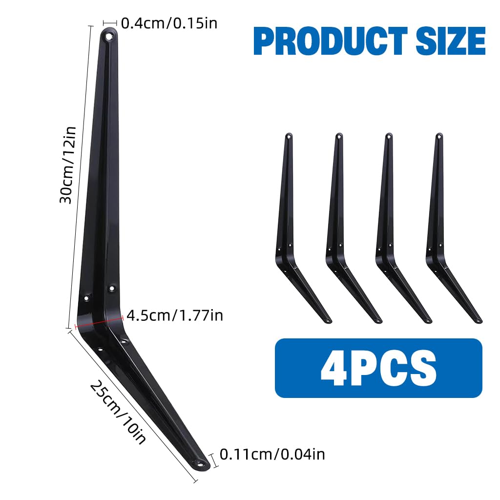 HASTHIP Wall Shelf Brackets for Shelving and Storage with Pre-Drilled Holes 10x12 in Steel Pack of 4