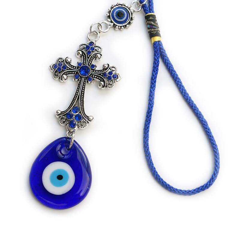 HASTHIP® Evil Eye Car Hanging Ornament Blue Charms for Rear View Mirror Beaded Decor Car Accessories Pendent for Window Door Frame Balcony