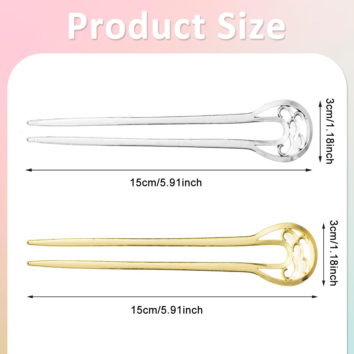 MAYCREATE® 2pcs Hair Stick for Bun, 15cm Large Hair Pins for Women, Metal Hairpins for Women, U Pins for Hair Styling, French Juda Hair Pin Bun Stick for Hair - Gold & Silver