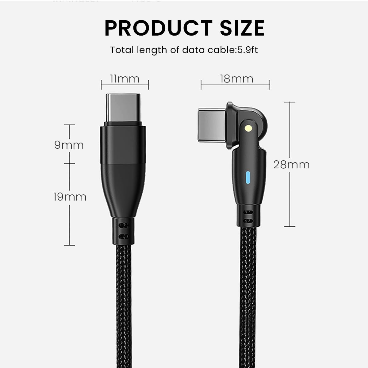 Verilux USB C Cable for Phone with 100W PD Fast Charging and 180° Rotatable Plug | 3.9ft Nylon Woven Type C Charger