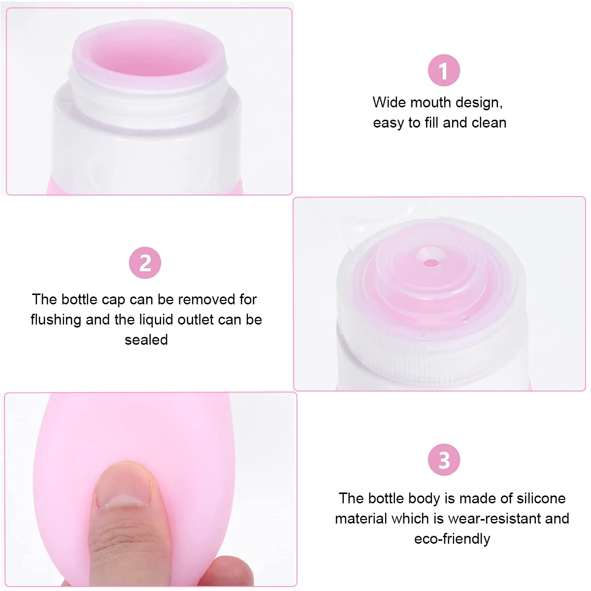 MAYCREATE Travel Bottles for Toiletries 60ml Set with Leakproof Lid and BPA Free Silicone | 4 Refillable Multicolour Containers