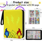 PATPAT® Poke-mon Binder, Cards Collector Album Holder for 400 Poke-mon Cards Cartoon Prints Zipper Bag Trading Card Binder Poke-mon Cards Collection Bag Game Cards Case Gift for Kids Boys Girls-Yellow