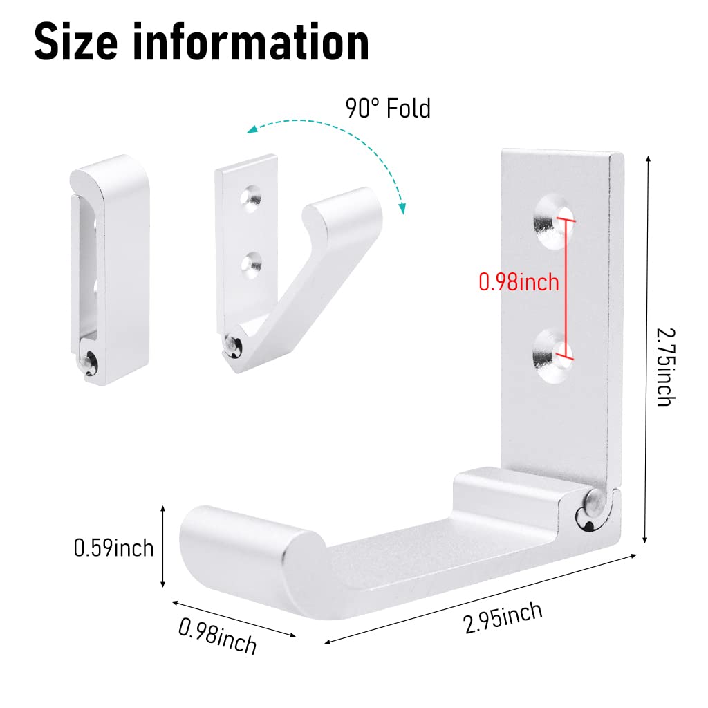 HASTHIP Wall Hooks for Clothes and Towels with 33lbs Load Capacity featuring 90° Folding Design | Matte Silver Aluminum Alloy