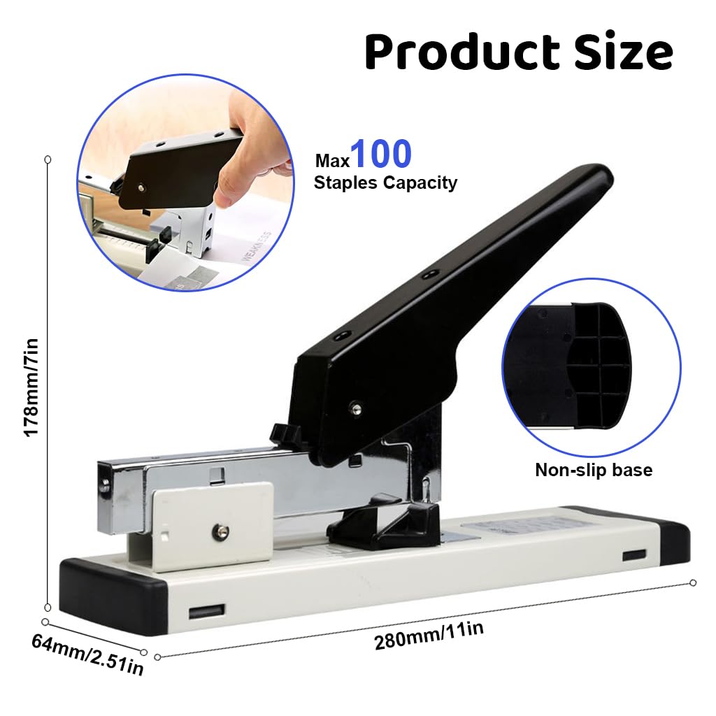 HASTHIP® High-Capacity Metal Stapler Kit, 120Sheets, 6-23mm Staples Compatibility, Long Ergonomic Handle, Precise Alignment - Ideal