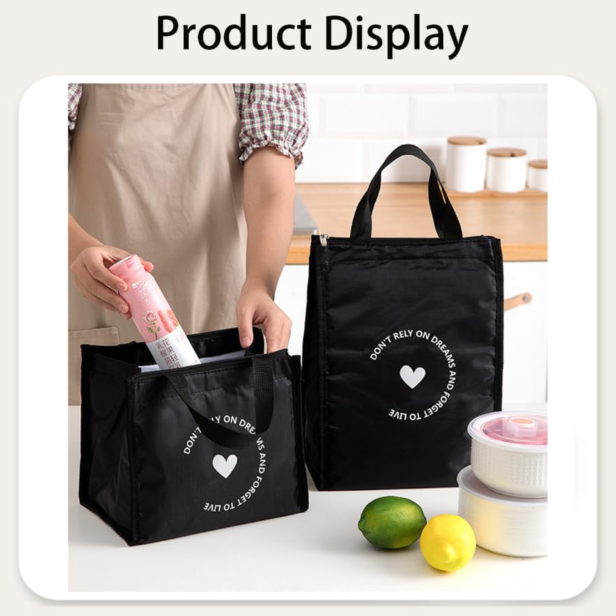 Zibuyu Lunch Bag for Office and School with 26×15×33cm Capacity and Triple Layer Insulation | Black Heart Foldable Cooler Tote