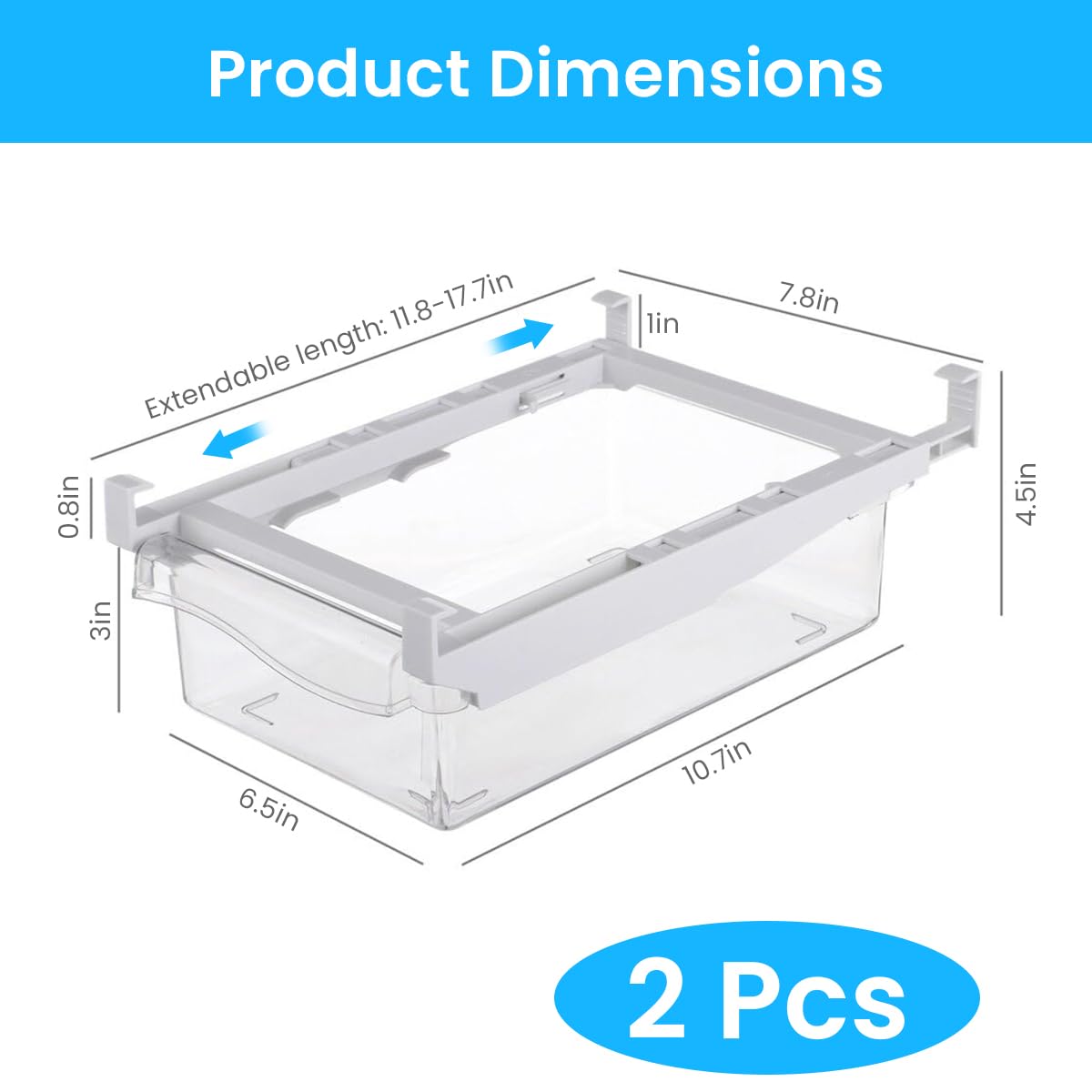 Supvox Fridge Storage Boxes for Vegetables and Eggs with Pull-Out Drawer Design | 2 Pcs BPA-Free PET Containers