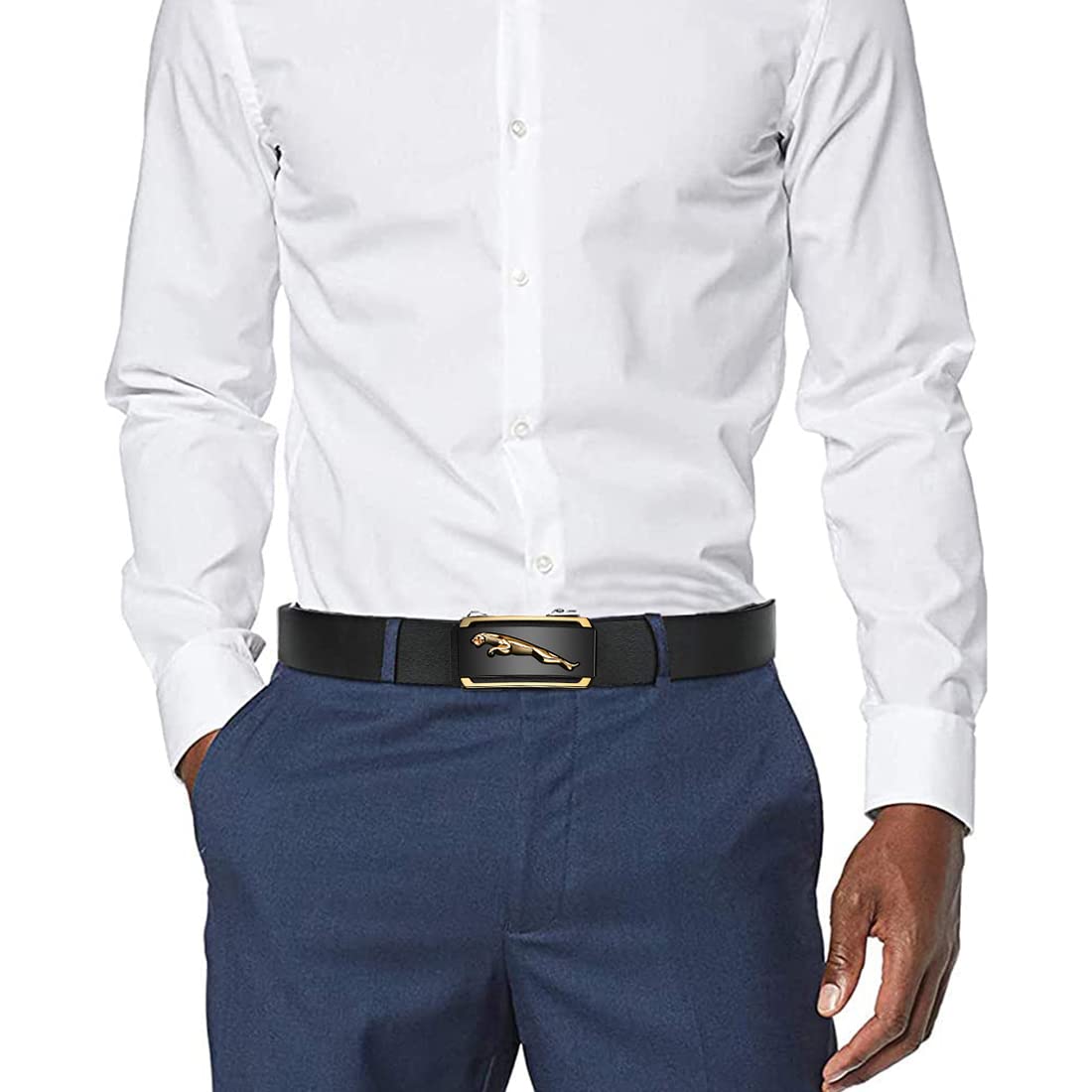 Optifit Leather Adjustable Belt for Men with Auto Lock Buckle and Hidden Tail Design 130cm