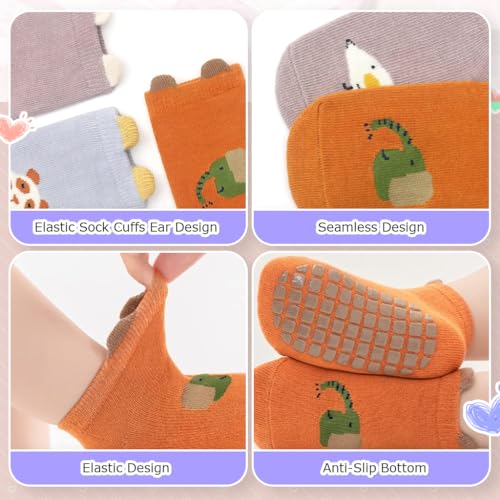 SNOWIE SOFT® 5 Pairs Baby Socks Set 0 to 6 Months, Antislip Socks for New Born Baby, Non Slip Grip Ankle Socks with Non Skid Soles Infants Socks for Toddler Girls Boys 6-12 Months Baby Shower Gifts