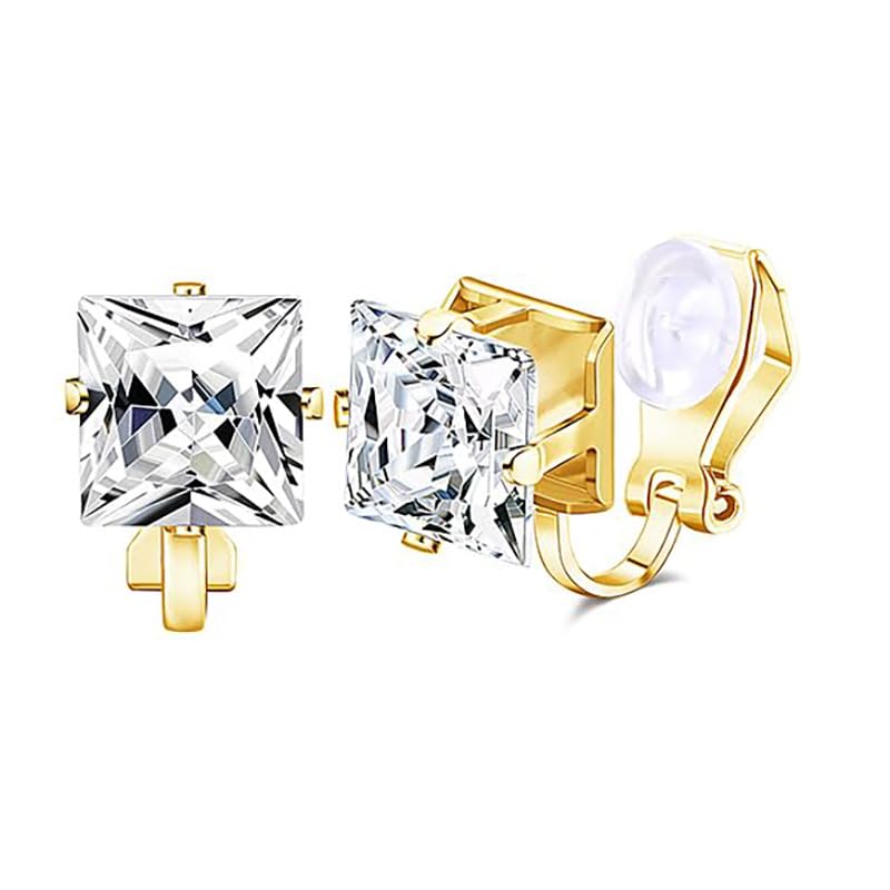 SANNIDHI® 3 Pairs Cubic Zirconia Clip on Earring Women Hypoallergenic Comfortable Non Pierced Stud Earrings for and Dance Competitions, Clip-on Earrings Silver Gold