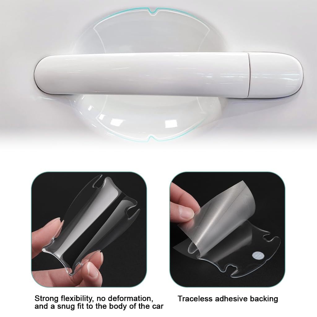 STHIRA Car Door Handle Protectors for Scratch Protection featuring Self-Adhesive 8 Pcs Clear Rubber Set | Waterproof and Invisible Design