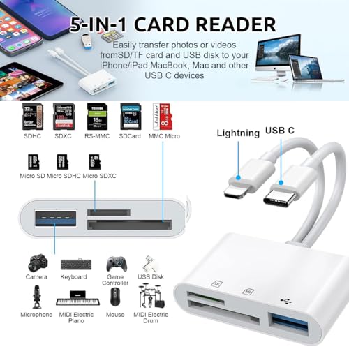 Verilux® SD Card Reader for iPhone iPad 2 in 1 USB C Lightning with Dual Slot for SD TF and High Speed Data Sync USB 3.0 Type C OTG Adapter Support Galaxy Camera 2PCS