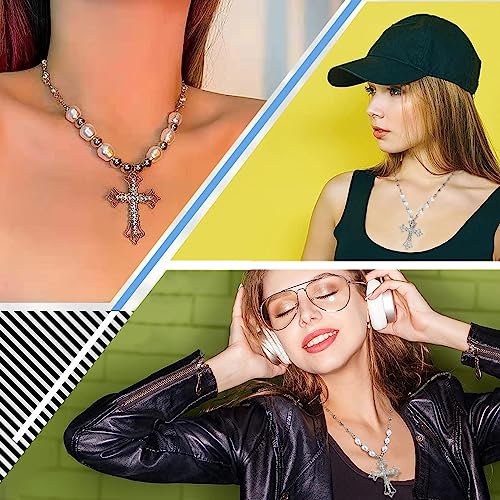 Venzina® Cross Necklace for Women, Girls Cross Pendant Chain for Women Crystal Pearl Pendant Stainless Steel Beads Cross Pendant Necklace, Cool Punk Bling Chain Pendant Jewellery Gift for Women - 1