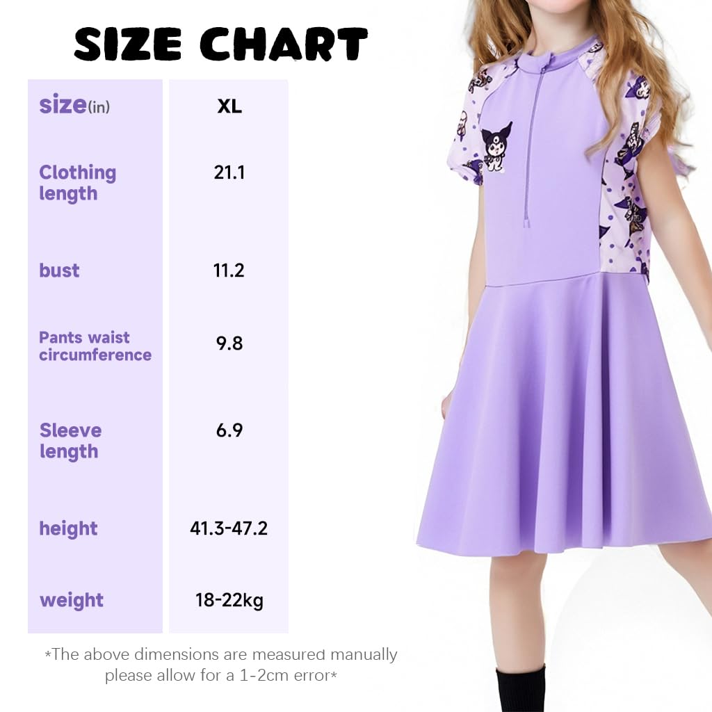 SNOWIE SOFT Kuromi Girls Swimsuit for Swimming with Safety Pants featuring Quick-Dry Fabric | For 105-120 cm 5-6 Year Old Kids
