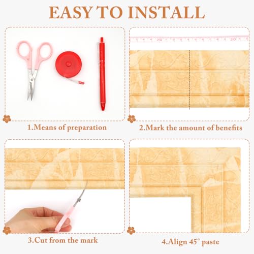 HASTHIP® Peel Stick 3D Foam Molding Trim Self Adhesive Crown Wallpaper Border Flexible Wall Base Moulding Mirror Lines 2.3 M x 7.8 CM Yellow 2PCS
