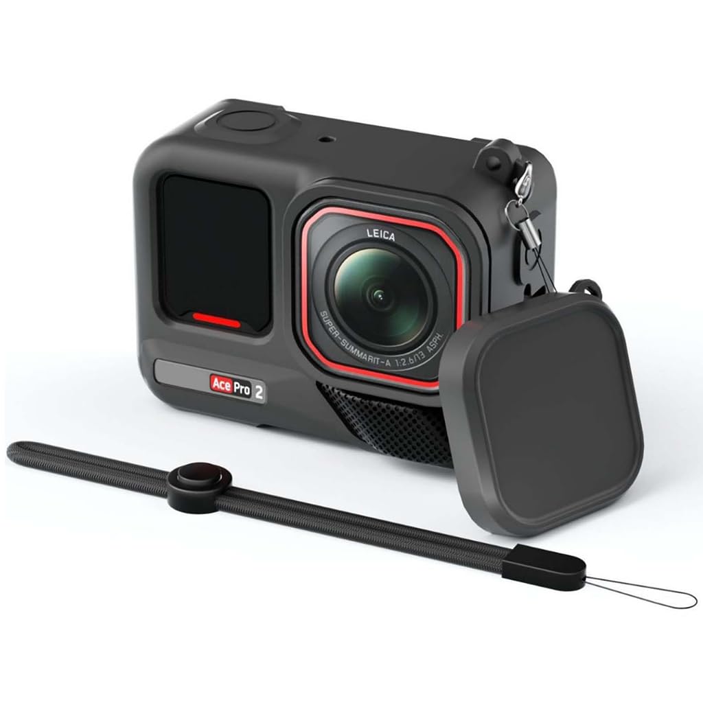 ZORBES Silicone Protective Case for Insta360 Ace Pro 2 with Lens Cap and Lanyard | Anti‑Scratch Camera Cover