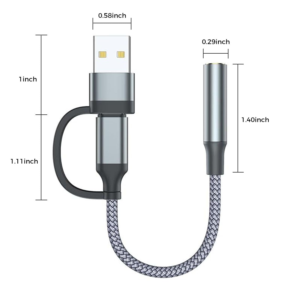 ZORBES USB to 3.5mm Audio Adapter for Type C Devices with 24bit 96kHz DAC Chip | Aluminum Alloy Design