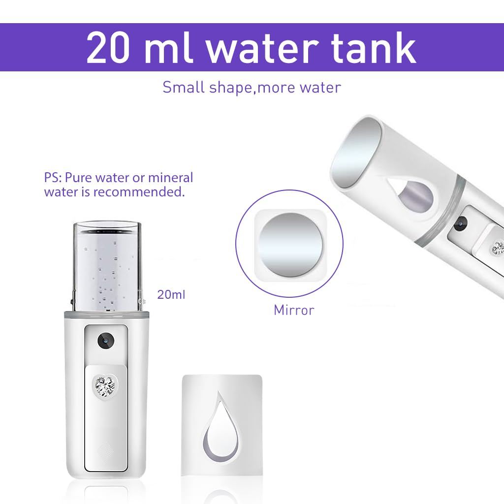 ZIBUYU® USB Nano Mist Sprayer 20ml Humidifier Pocket Facial Steamer Portable Face Mist Sprayer Skin Moisturizing Sprayer Rechargeable Nano Facial Mister for Facial Moisturizing and Skin Care