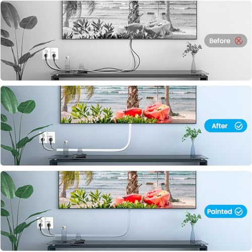 Serplex® 2 x 6.6ft Self-Adhesive PVC Cord Hider, Single Cable Cover, Cuttable Wire Organizer & Floor Cable Protector, Tangle-Free, Durable, Easy Install for Ethernet/Power/HDMI, Home & Office