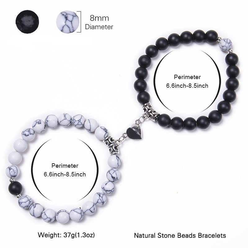 SANNIDHI Couple Bracelets for Lovers featuring Magnetic Heart Connection and 8mm Beads | 2 Pcs