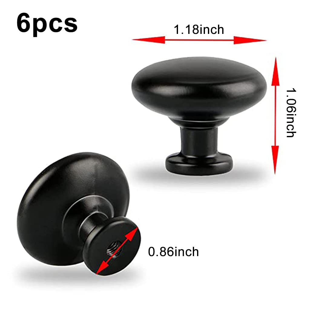 HASTHIP® 6PCS Premium Metal Matt Black Aluminum Alloy Door Knob, 30mm in Diameter, with Screws