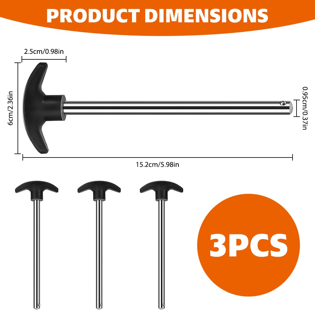 Proberos Weight Stack Selector Pin for Gym Machines featuring 6 in T Handle and 3 8 in Shaft | Hardened Carbon Steel Set of 3