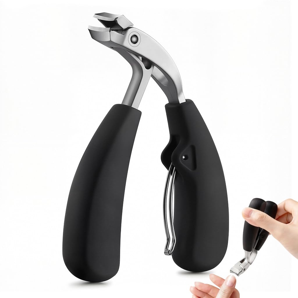 MAYCREATE Nail Clipper for Thick and Overgrown Nails with Curved Head and Ergonomic Handle | Sharp Stainless Steel Cutter for Fingernails and Toenails