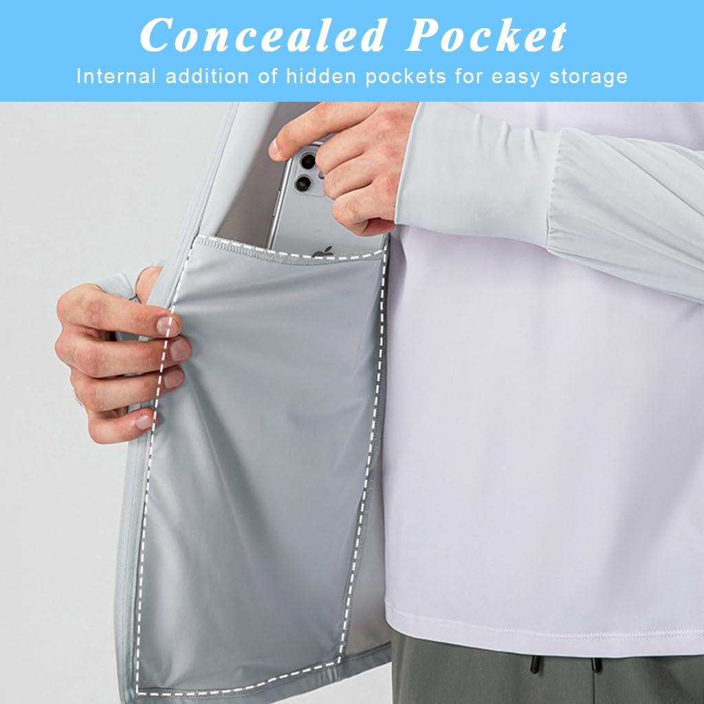 GUSTAVE Men's UPF 50 Plus Light Jacket for Hiking and Fishing with Full Zip Hoodie | Ice Silk Cooling Long Sleeve Shirt