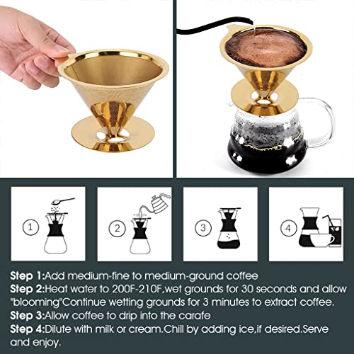 HASTHIP® Filter Coffee Maker 800 Mesh with Handle Pour Over Coffee Filter Stainless Steel V60 Coffee Dripper 100% Paperless Maker Honeycomb Cup Cafe Keeping Nature Coffee Flavour Easy To Use And Clean