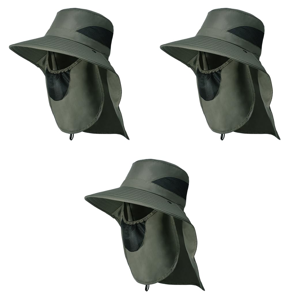 GUSTAVE Men Silicone Sun Hat for Hiking with 11 in Neck Flap and Removable Face Cover Green