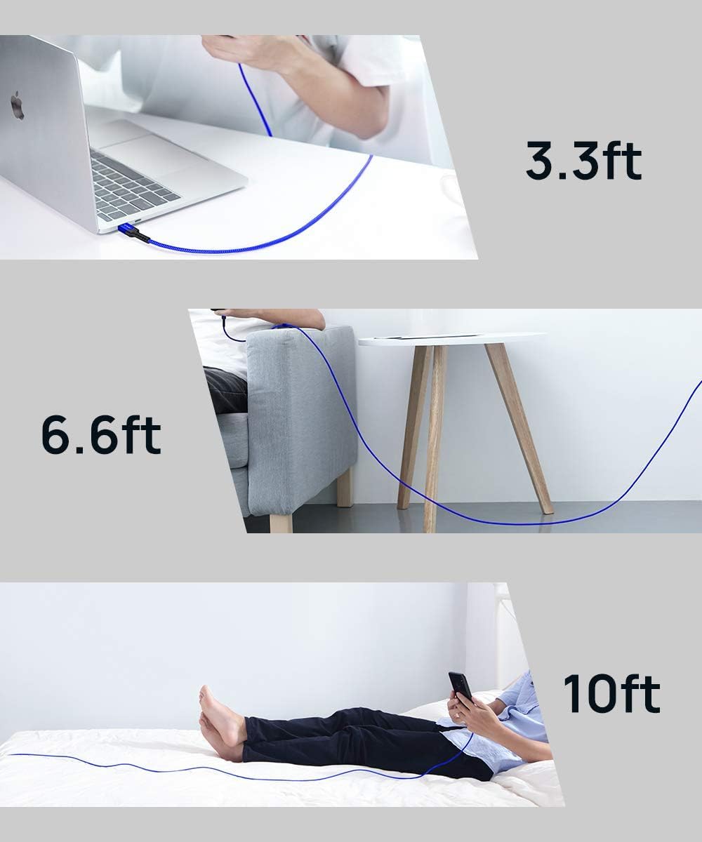JSAUX USB C to USB C Cable for Fast Charging with 100W PD & Braided Nylon | 3-Pack 10ft 6.6ft 3.3ft