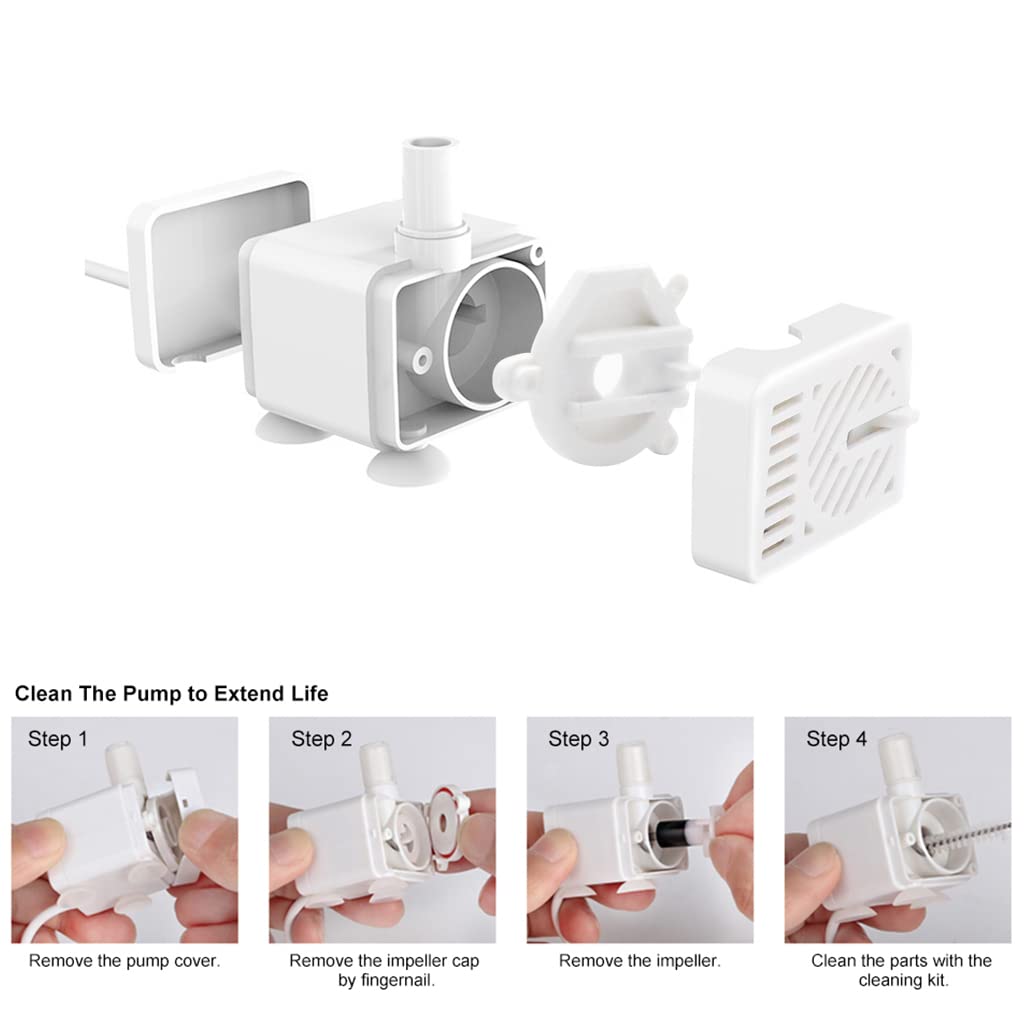 Qpets Pet Water Fountain Pump with 130L/h Flow and Quiet 40dB Motor | USB 5V Plug and Play