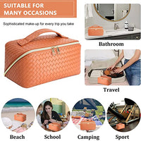 MAYCREATE® Large Capacity Cosmetic Travel Bag, Cosmetic Pouch PU Waterproof Design with Handle and Divider, Wide Opening Cosmetic/Makeup Organizer Bags for Women, Orange