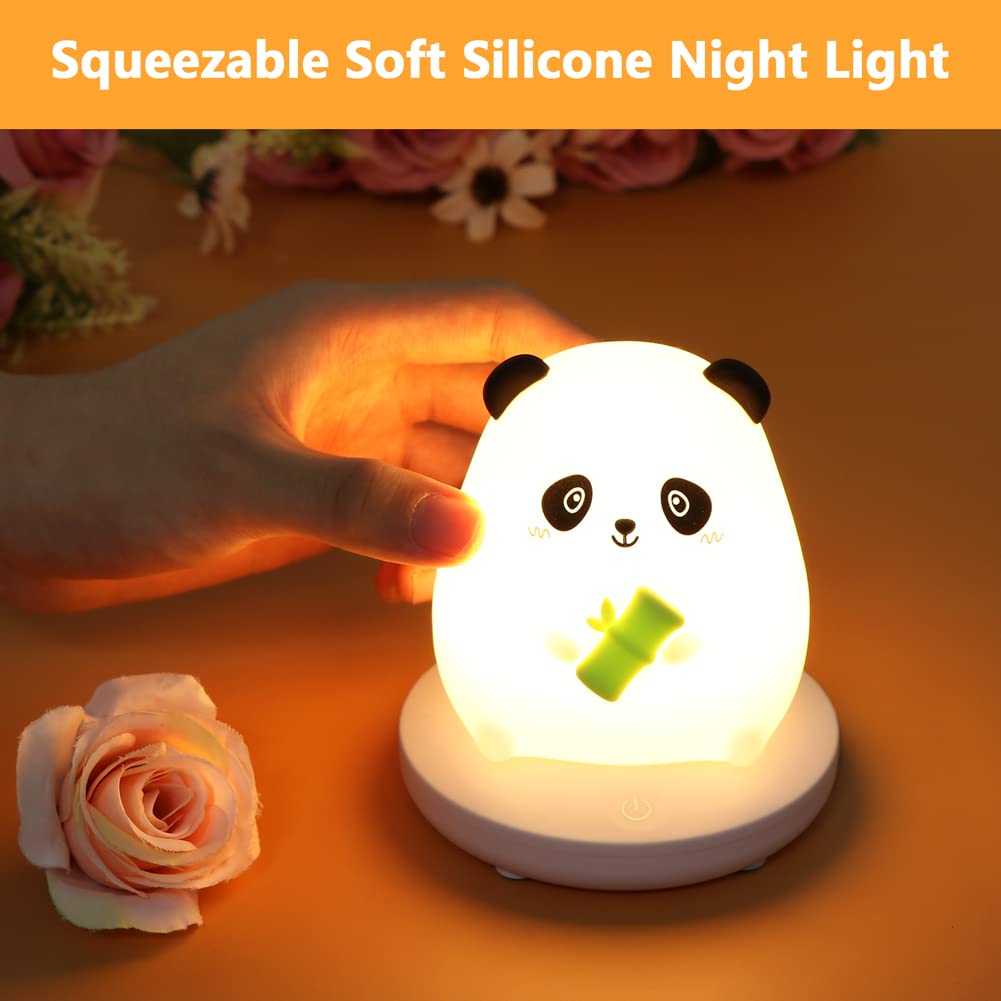 Verilux® Panda Night Light with 3-Brightness Warm Light Smile Panda Night Light Soft Silione Lamp USB Rechargeable Nursery Night Light for Boys Girls Bedroom