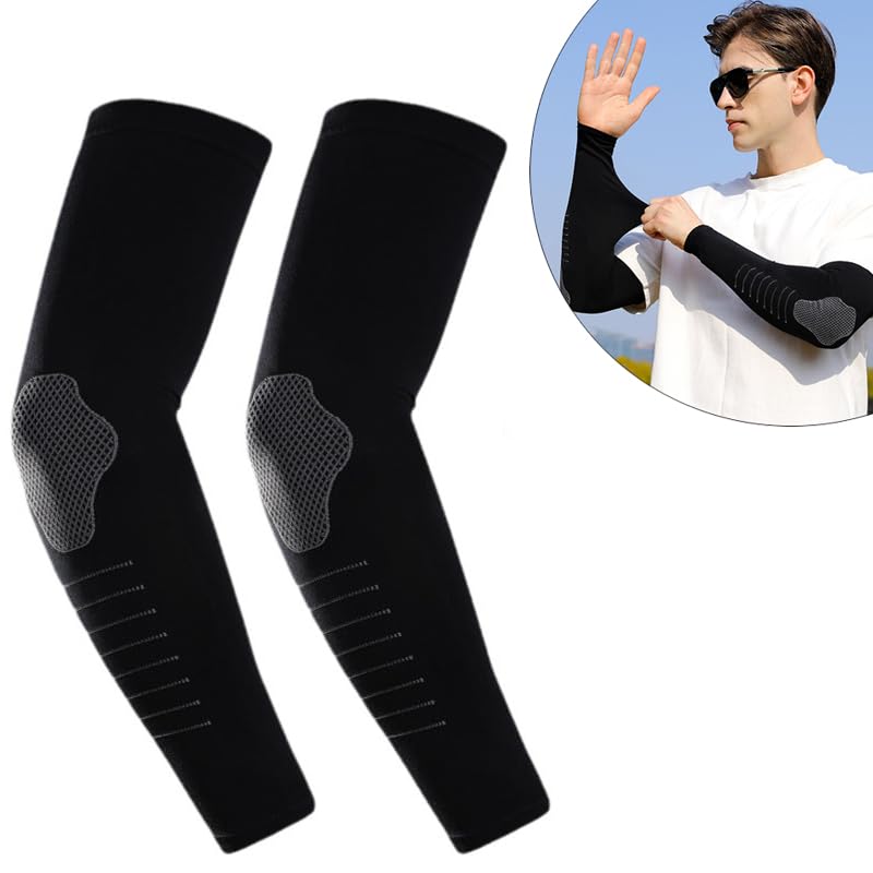 GUSTAVE® 2 Pairs UPF 50+ Ice Silk Arm Sleeves for Men Breathable Quick Dry Sun Arm Sleeves, Stretchy Close Fit Outdoor Arm Sleeves for Driving, Sport, Hiking, Fashion Outdoor Men's Arm Sleeves