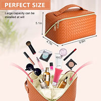 MAYCREATE® Large Capacity Cosmetic Travel Bag, Cosmetic Pouch PU Waterproof Design with Handle and Divider, Wide Opening Cosmetic/Makeup Organizer Bags for Women, Orange