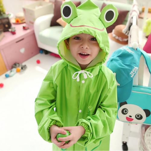 Optifit® Poncho Raincoat for Kids Boys Girls with Hood, Polyester Rain Ponchos with Pockets and School Bag Coverage, Bright Color Raincoat for 3-7 Years Old Kids(Green) 3 PCS