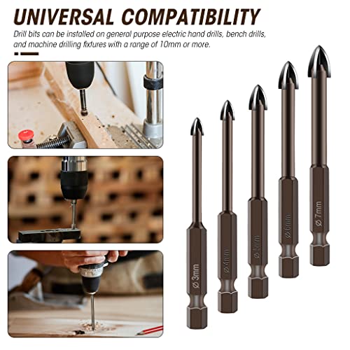 Serplex® 15PCS Glass Tile Concrete Drill Bit Set, Multi-Function Triangle Cross Alloy Drill Bit Tip Tools, Hex Shank Tungsten Carbide Tip Drilling Tools for Glass, Ceramic Tile Wall, and Wood (3-7 mm)