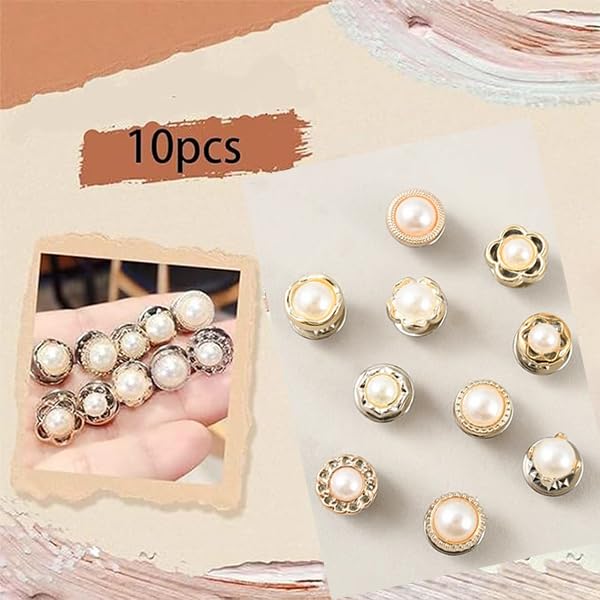 ZIBUYU Pearl Safety Pins for Dresses and Shawls with Secure Clasps | 10Pcs Decorative Brooch Set