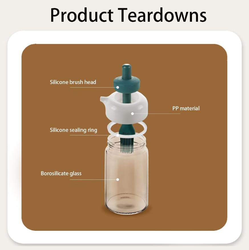 ZIBUYU Oil Dispenser for Cooking and Baking with 230 ml Glass Bottle featuring Built In Silicone Brush