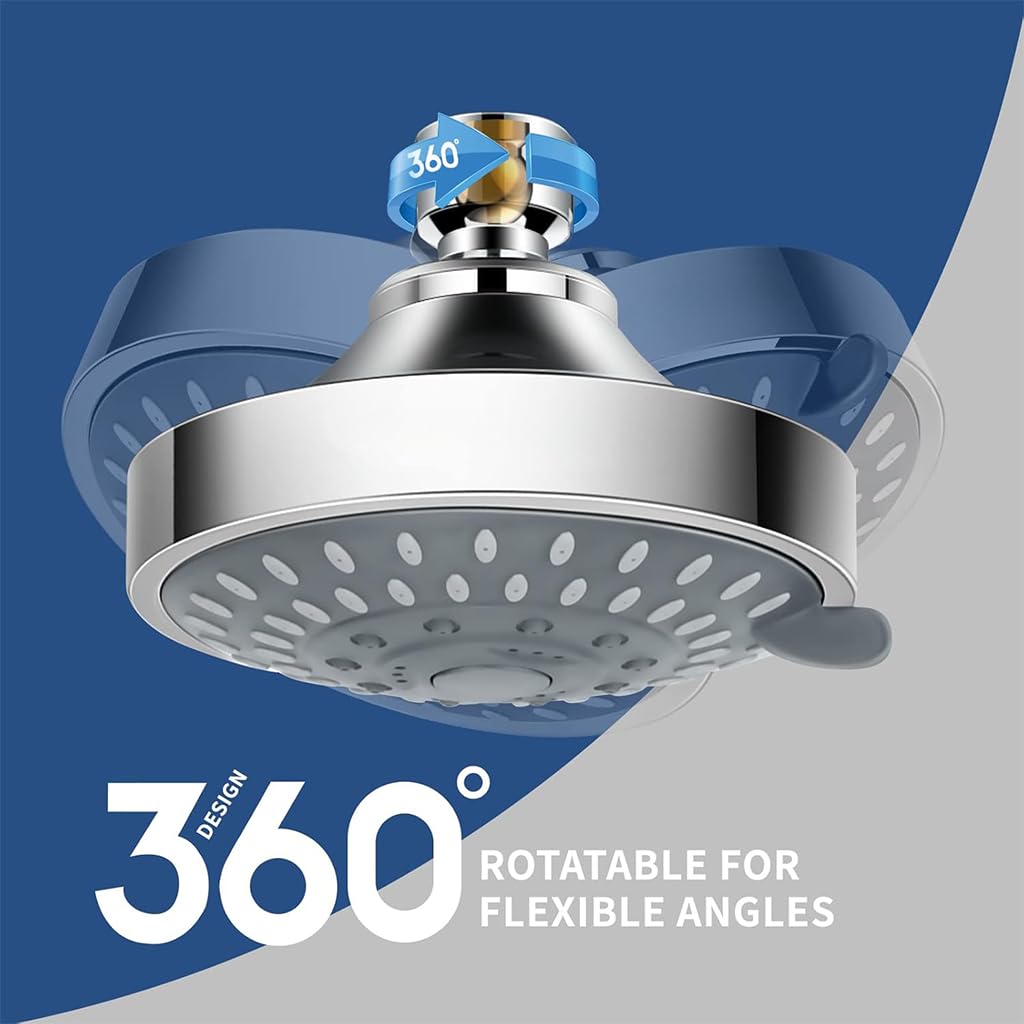 HASTHIP Round Shower Head with 5 Spray Modes and 360 Degree Flexibility | 4 in ABS Flush-Mount Design