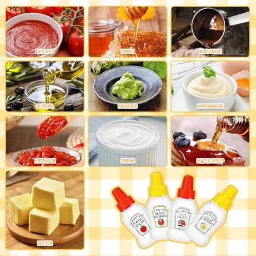 HASTHIP® 16PCS 25ml Mini Ketchup Bottles for Lunch Bag Refillable Salad Dressing Squeeze with Nozzle Leaking-proof Sauce Dispenser for Honey Mustard Vinegar