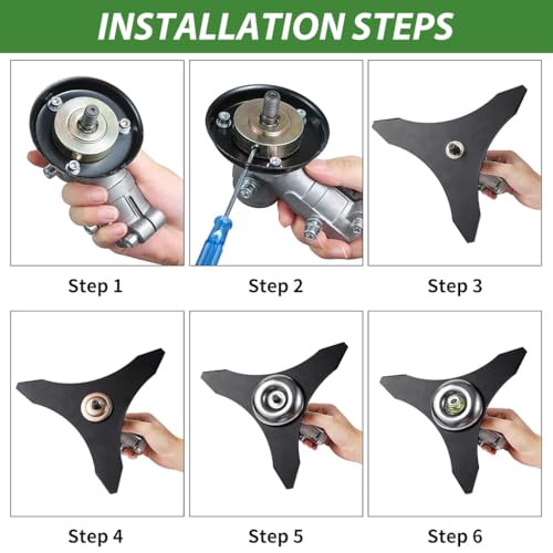 ORTIZA® 2Pcs Brush Cutter Heads Trimmer Head Manganese Steel 3-Wing Trimmer Head Replacement Kit with Bolts Nuts and Tools, 25.4mm Inner Hole Diameter Blade Trimmer Head Universal Grass Cutter Blade