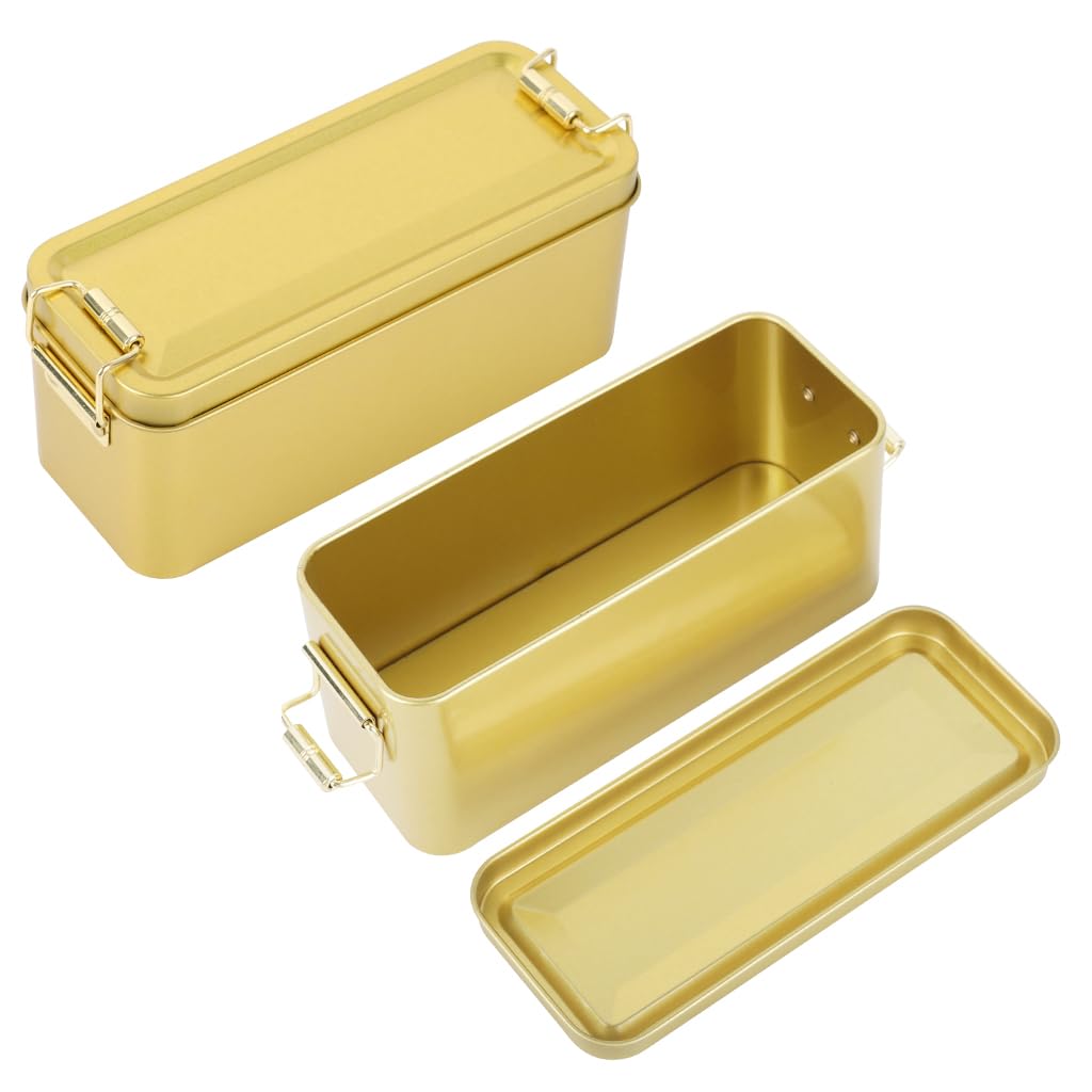 HASTHIP Mini Vintage Storage Box for Gifts with Dual Clasp Closure 150x60x65mm Gold | 2pcs