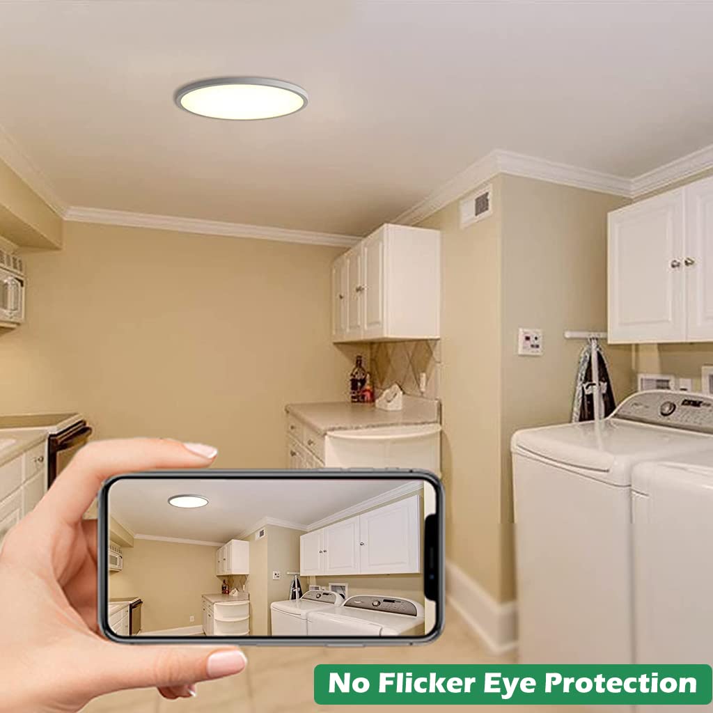 HASTHIP Flush Mount Ceiling LED Light for Bedroom and Kitchen with 9 inch Ultra Thin 24W Design | 120pcs 3000K Warm White Fixture