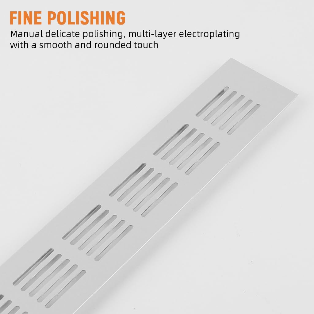 HASTHIP Ventilator Cover for Cabinets and Wardrobe Doors with Screw Mounting 17.7 x 1.9 in Aluminum | Silver Tone Finish